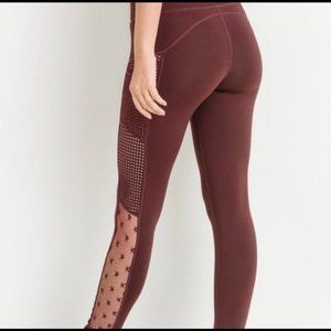 Burgundy mesh star high waist combo full Activewear leggings